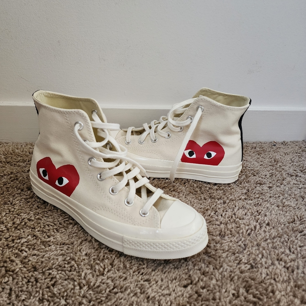Converse Comme Des Garcons Cream High Top Heart Shoes Size 8